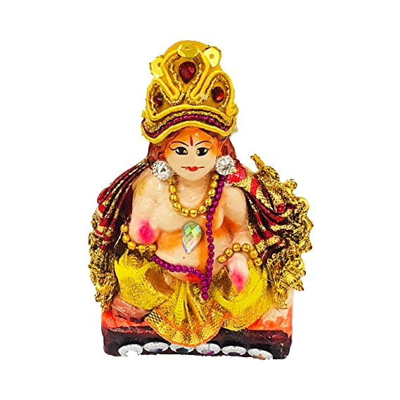  Handcrafted Terracotta Earthen Clay Bejeweled Mini Kuber Ji Murti Statue Idol for Diwali Pooja, Home Decoration