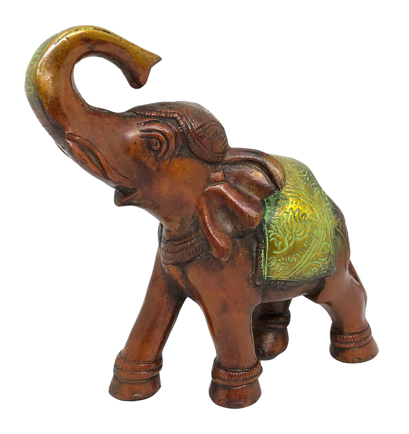 Handcrafted Brass Elephant Rust Green Idol for Home Decor (Height : 15 Cms.)