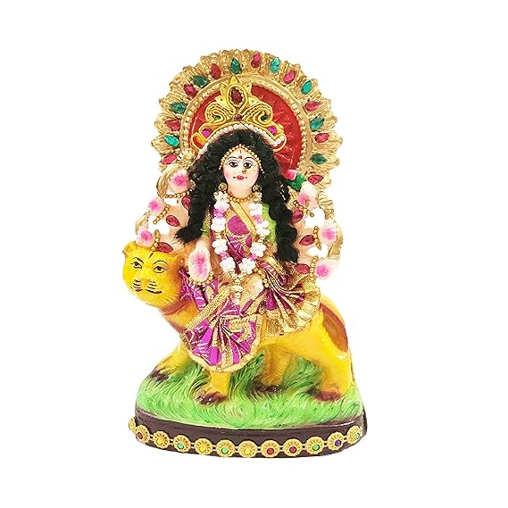  8 Inches Handcrafted Terracotta/Earthen Clay Bejeweled Maa Durga Idol Statue Showpiece for Home Mandir (Height : 8 Inches., Multicolor)