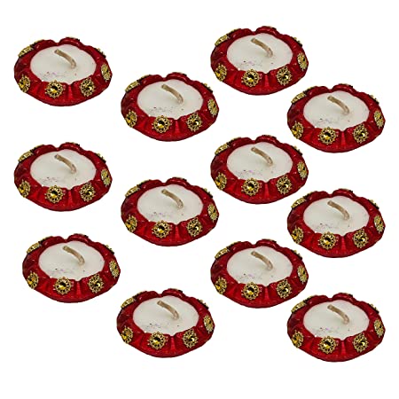 Handcrafted Terracotta Earthen Clay mud Set of 12 Mini Matki Wax Filled Kuliya Diya Home Decorative Diwali Diya (Red-Tabla)
