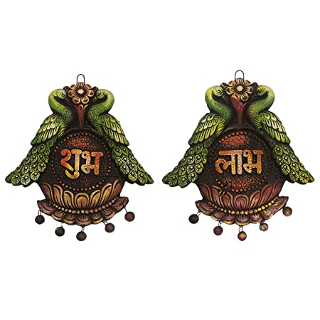Handcrafted Terracotta/Earthen Clay Peacock Subh Labh Wall Hanging for Home Decor,Garden Decor,Office Decor (Color: Multi)