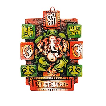 Handcrafted Terracotta Earthen Clay Lord Ganesha Wall Hanging for Diwali Home Decor,Garden Decor,Office Decor (Color: Multi)(L:16 cm, W:3.5 cm, H:21 cm)