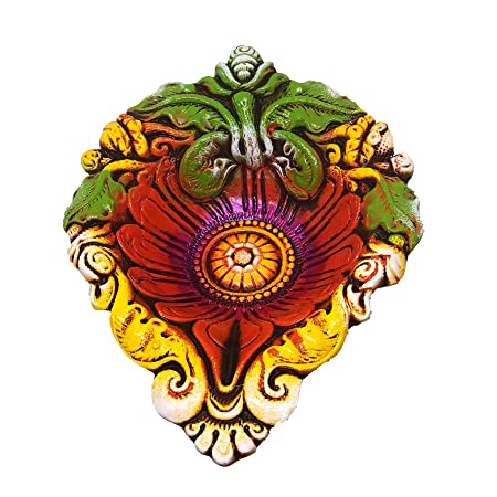 Handmade Handpainted Terracotta/Earthen Clay Decorative Big Diwali Diya/Tealight for Dipawali Pooja/Puja {Size[LxWxH(in Cms.)]-22x18x6}