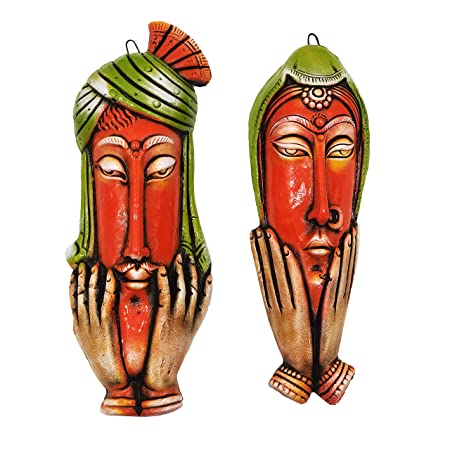 Handcrafted Terracotta Earthen Clay Human Face Wall Hanging for Home Decor,Garden Decor,Office Decor (Size : 12.5 Inches.) (Multi)