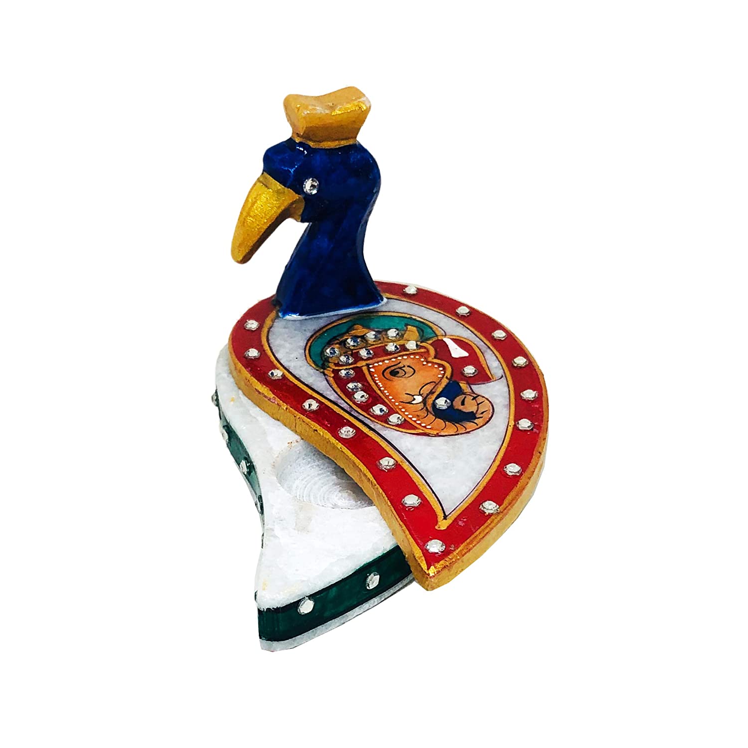  Handcrafted Marble Chopra Peacock Ganesha Design Tika and Sindoor Box | Decorative Kumkum Box | Home Temple Decor
