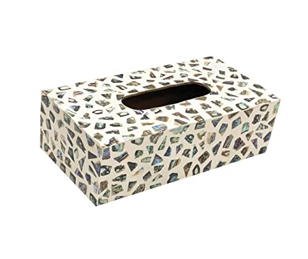Handcrafted Mother of Pearl Wooden Tissue Box Holder for Home and car, Tissue Dispenser for Bathroom, Tissue Box Holder for Dining Table, Housewarming Gift Ideas