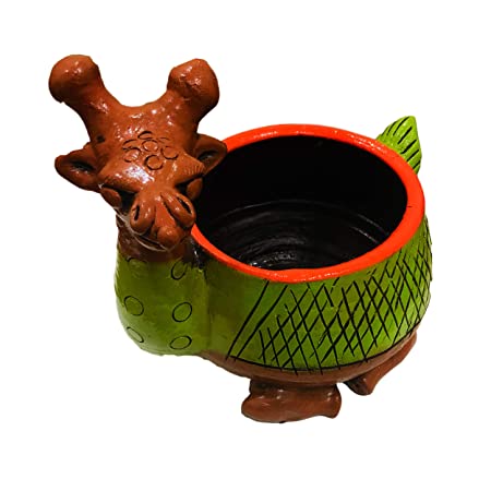 Handmade Earthenware Clay Terracotta Garden Decorative Planter, Flower Terracotta Pot, Gamla for Garden (Multicolor, L : 12.5 Inches; H : 10.5 Inches.)