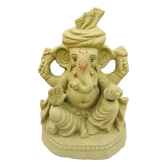  Eco Friendly Ganesh murti mitti Idol 7 Inches Biodegradable Ganesh Murti Mitti Ganpati Statue for Ganpati Visarjan Mati Ganesh Religious God Water Soluble Clay Idol (Natural)