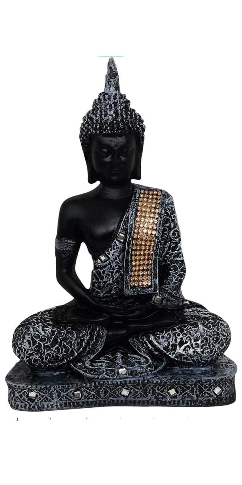  Resin Lord Buddha Sitting Statue for Home Decor (Grey & Black, 1 Pc.) (BStatue-Grey)