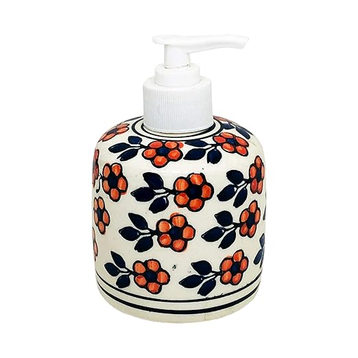 Handcrafted Ceramic handwash Liquid soap Dispenser/Shampoo Dispenser/Gel Dispenser for Bathroom, Kitchen (White, Height: 5.5 Inches.)