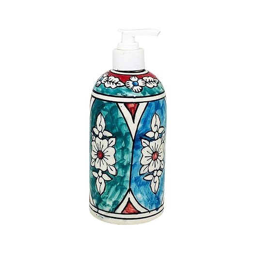 Handcrafted Ceramic handwash Liquid soap Dispenser/Shampoo Dispenser/Gel Dispenser for Bathroom, Kitchen (Multicolor, Height: 7 Inches.)