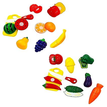  Realistic Sliceable Fruits Vegetable Cutting Play Toy Set for Kids (Multicolor) (Fruits and Vegetable Cutting Play Set - 18 Pcs)