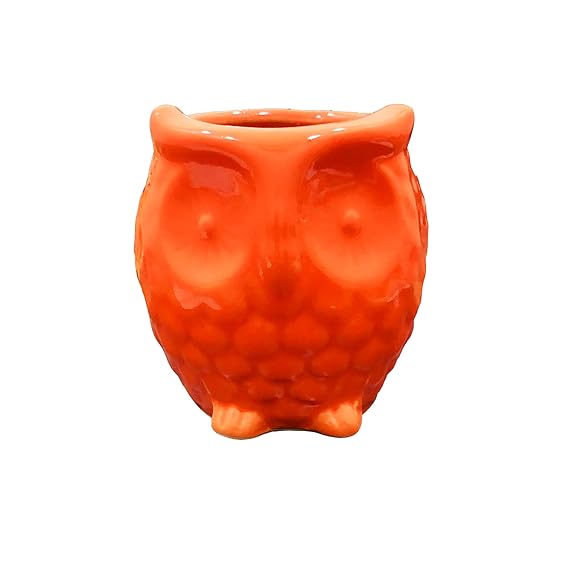 Owl Shaped Ceramic Pots Planters for Indoor Outdoor Plants, Home Balcony Decor, Garden Decor, Office Decor, Decorative Succulents Pot (Color: Orange, Size : 5 Inches.)