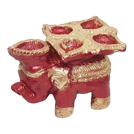 Handcrafted Terracotta/Earthen Clay Decorative Elephant Diwali Diya/Diwali Candle Diya with 5 Diyas on Top - LxWxH(in Cms,) : 9x14x9