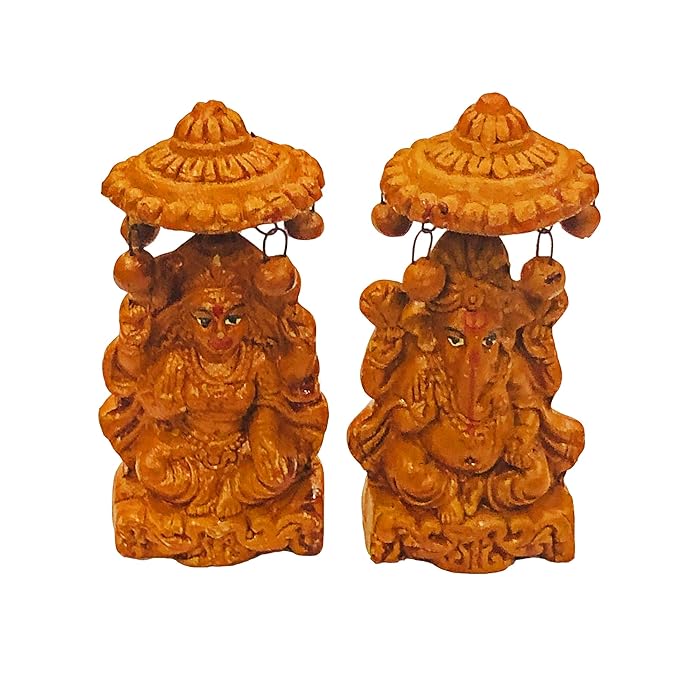  Handcrafted Terracotta Traditional Lakshmi Ganesh Murti for Diwali Pooja, Earthen Clay Laxmi Ganesh Idol for Home Decor (Size : 4 Inches.)