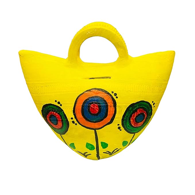 Handcraft Terracotta Money Bank, Coin Holder, Piggy Bank, Mitti Ki Gullak/Undiyal, Coin Box, Money Box - Gift Items for Kids and Adults (Shape : Handbag/Purse) (Multicolor)