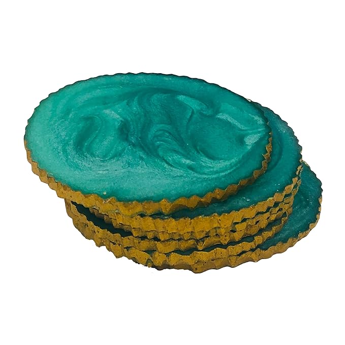  Premium Handmade Oval Gold Resin Coaster Set, Tea Coasters, Chai Coasters, Coffee Coasters (Set of 6, Size : 4.5 Inches.) (Sea Green)