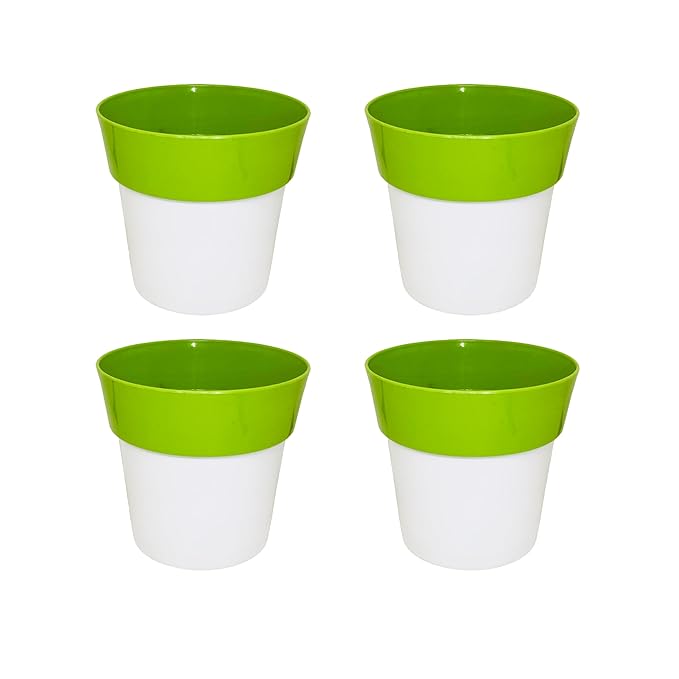 Garden Plastic Dual Color Cone Flower Pots, Modern Decorative Colourful Gardening Planter for House Plants & Nursery, Heavy Sturdy Quality (Size : 5.75 Inches.) (White - Light Green)