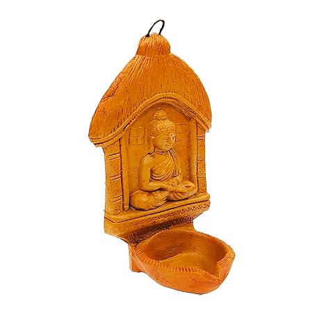 Terracotta Earthenclay Handcrafted Shubh Labh Wall Hanging Diya,Decorative Diwali Clay Diya for Home Decoration (Size : 6.5 Inches.) (Natural Buddha)