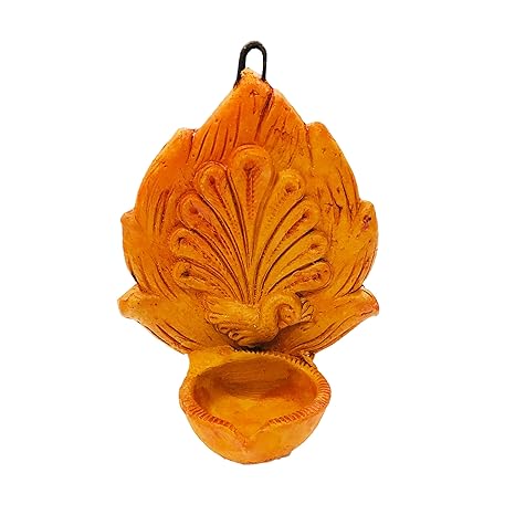 Terracotta Earthenclay Handcrafted Shubh Labh Wall Hanging Diya,Decorative Diwali Clay Diya for Home Decoration (Size : 6.5 Inches.) (Natural Peacock)
