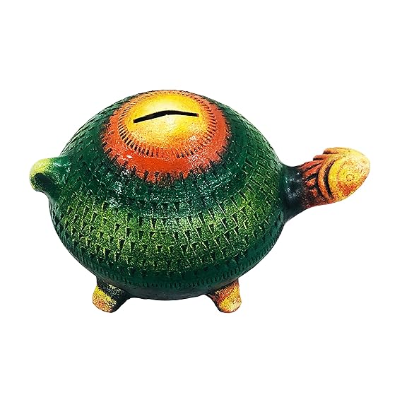 Handcraft Terracotta Money Bank, Coin Holder, Piggy Bank, Mitti Ki Gullak, Coin Box, Money Box - Gift Items for Kids and Adults (Shape : Turtle) (Multicolor)