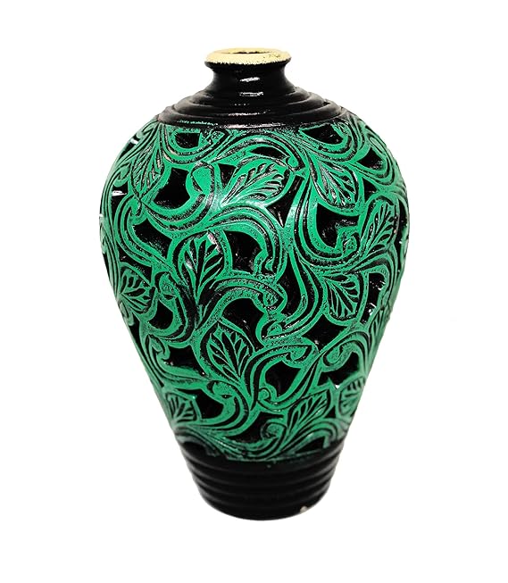Handcrafted Flowery Patterned Terracotta Novelty Vase for Table/Room D�cor