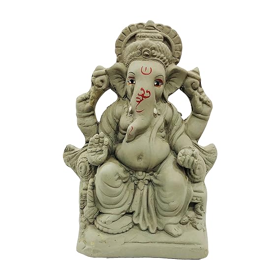 Eco Friendly 6 Inches. Biodegradable Ganesh Murti Mitti Ganpati Statue for Ganpati Visarjan Home Decor Mati Ganesh Religious God Water Soluble Clay Idol (Natural)